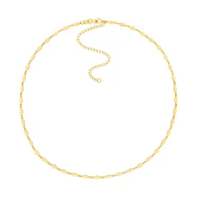 14K Yellow Gold Mirror Diamond Shape Link Adj. Choker Necklace