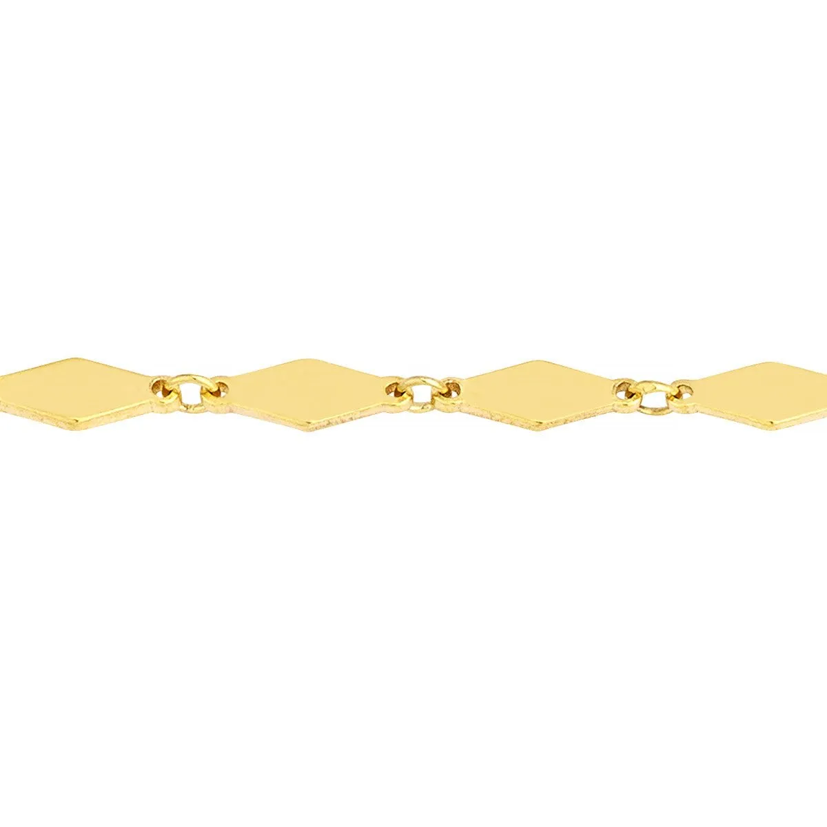 14K Yellow Gold Mirror Diamond Shape Link Adj. Choker Necklace
