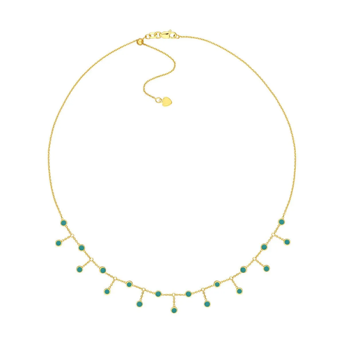 14K Yellow Gold Turquoise Enamel Station and Dangle Choker