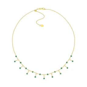 14K Yellow Gold Turquoise Enamel Station and Dangle Choker