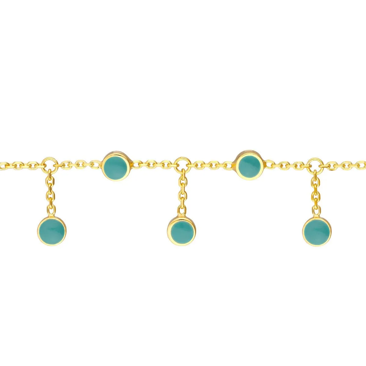 14K Yellow Gold Turquoise Enamel Station and Dangle Choker