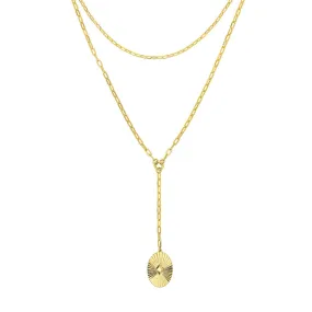 14K Yellow Gold Two-Stranded Fluted Pendant Choker Necklace