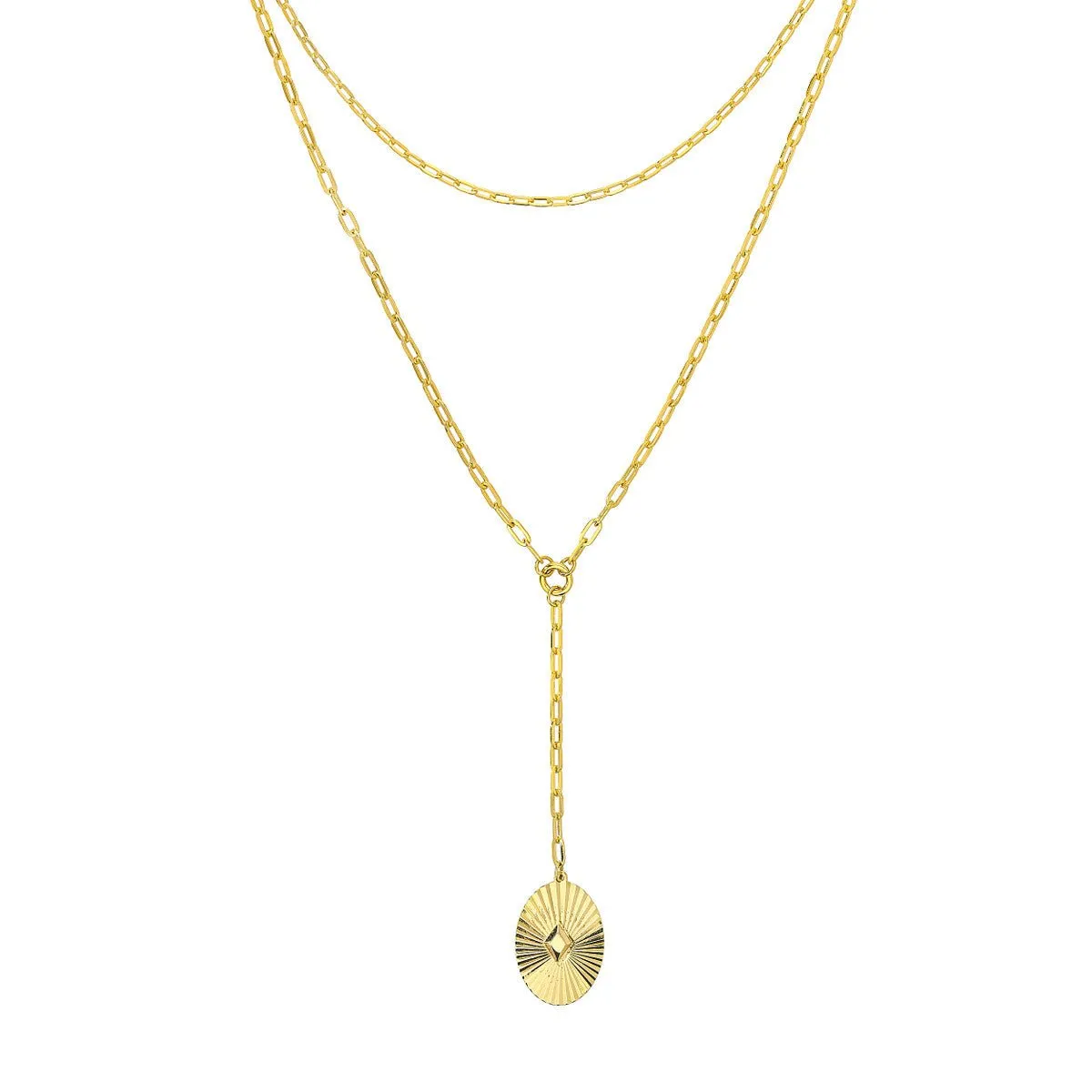 14K Yellow Gold Two-Stranded Fluted Pendant Choker Necklace