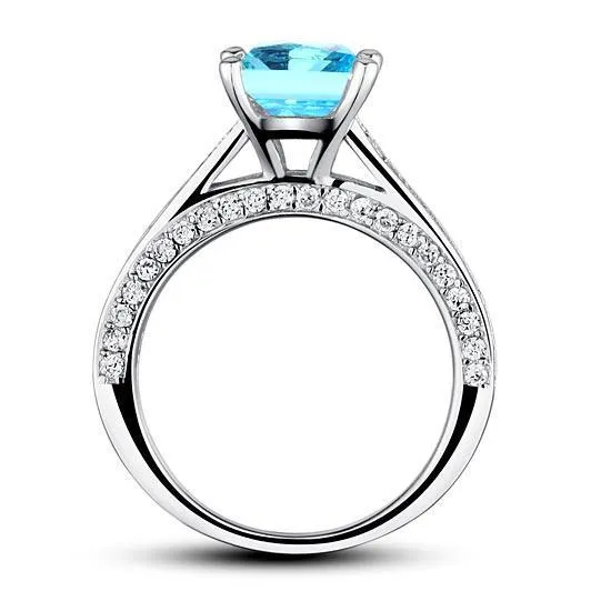 1.5 Carat Princess Cut Fancy Blue Created Zirconia 925 Sterling Silver Wedding Engagement Ring MXFR8196