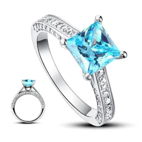 1.5 Carat Princess Cut Fancy Blue Created Zirconia 925 Sterling Silver Wedding Engagement Ring MXFR8196