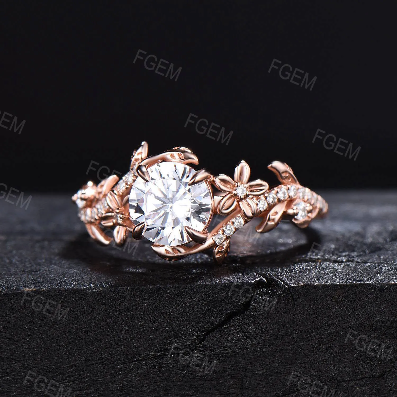 1CTW Round Caydia Lab Grown Diamond Engagement Ring with Certificate Nature Inspired Diamond Wedding Ring Branch Vine Rose Flower Ring For Women