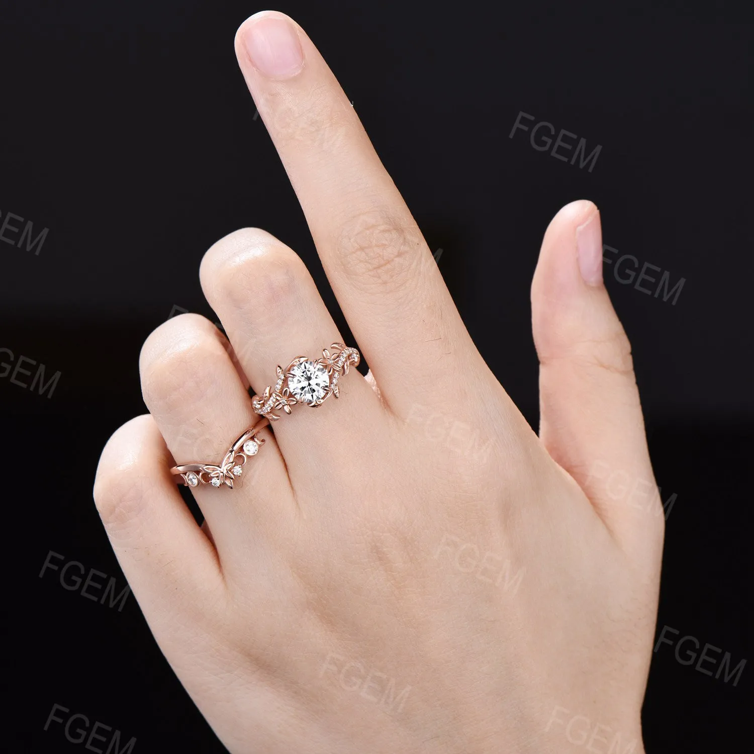 1CTW Round Caydia Lab Grown Diamond Engagement Ring with Certificate Nature Inspired Diamond Wedding Ring Branch Vine Rose Flower Ring For Women