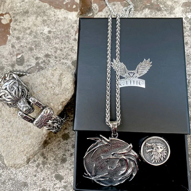 3 Pcs Howling Wolf Stainless Steel Jewelry Set