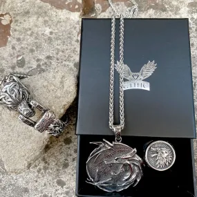 3 Pcs Howling Wolf Stainless Steel Jewelry Set