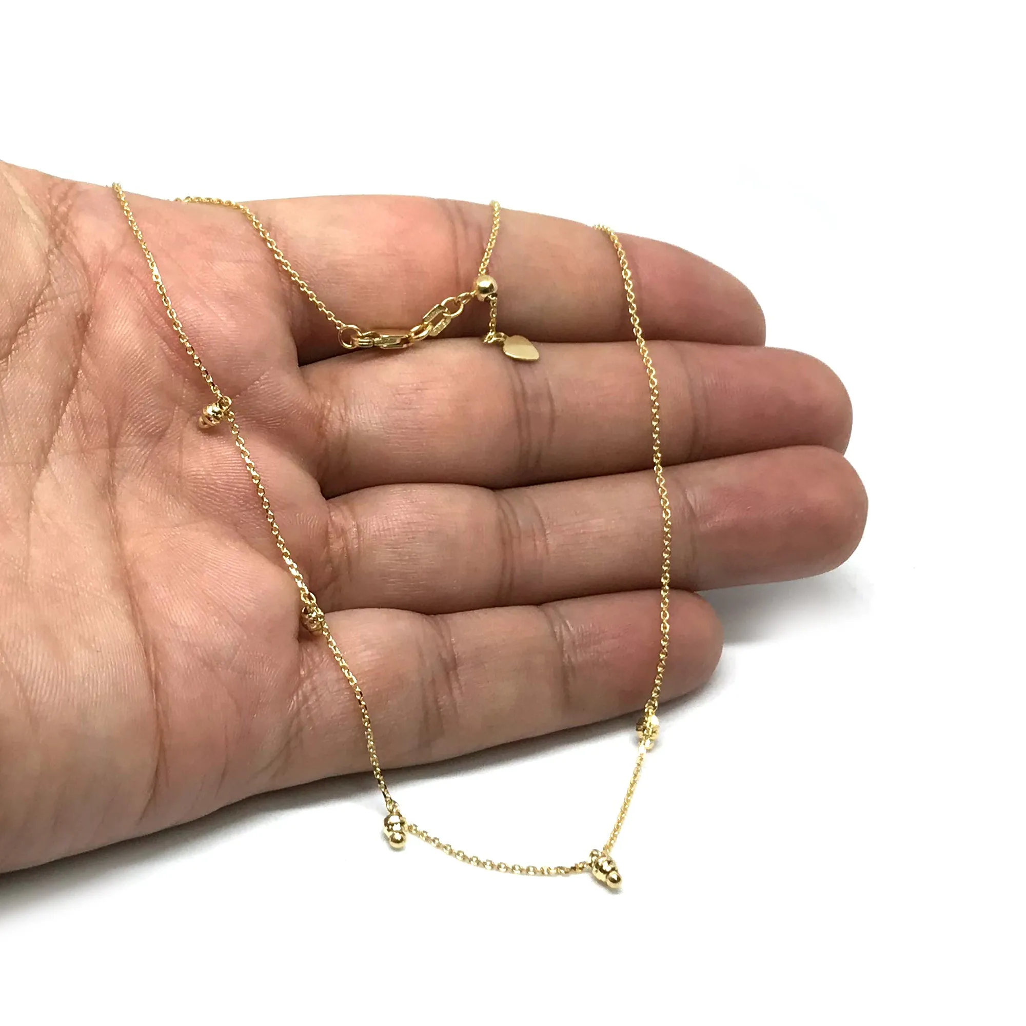 5 Dangle Diamond Cut Beads Choker 14k Yellow Gold Necklace, 16" Adjustable