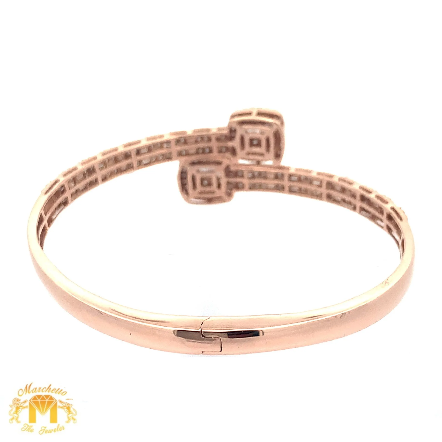 6 piece deal: Rose Gold and Diamond Twin Square Cuff Bracelets His & Hers   2 free pair of gold & diamond earrings   2 gifts from Marchello the Jeweler
