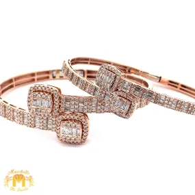 6 piece deal: Rose Gold and Diamond Twin Square Cuff Bracelets His & Hers   2 free pair of gold & diamond earrings   2 gifts from Marchello the Jeweler