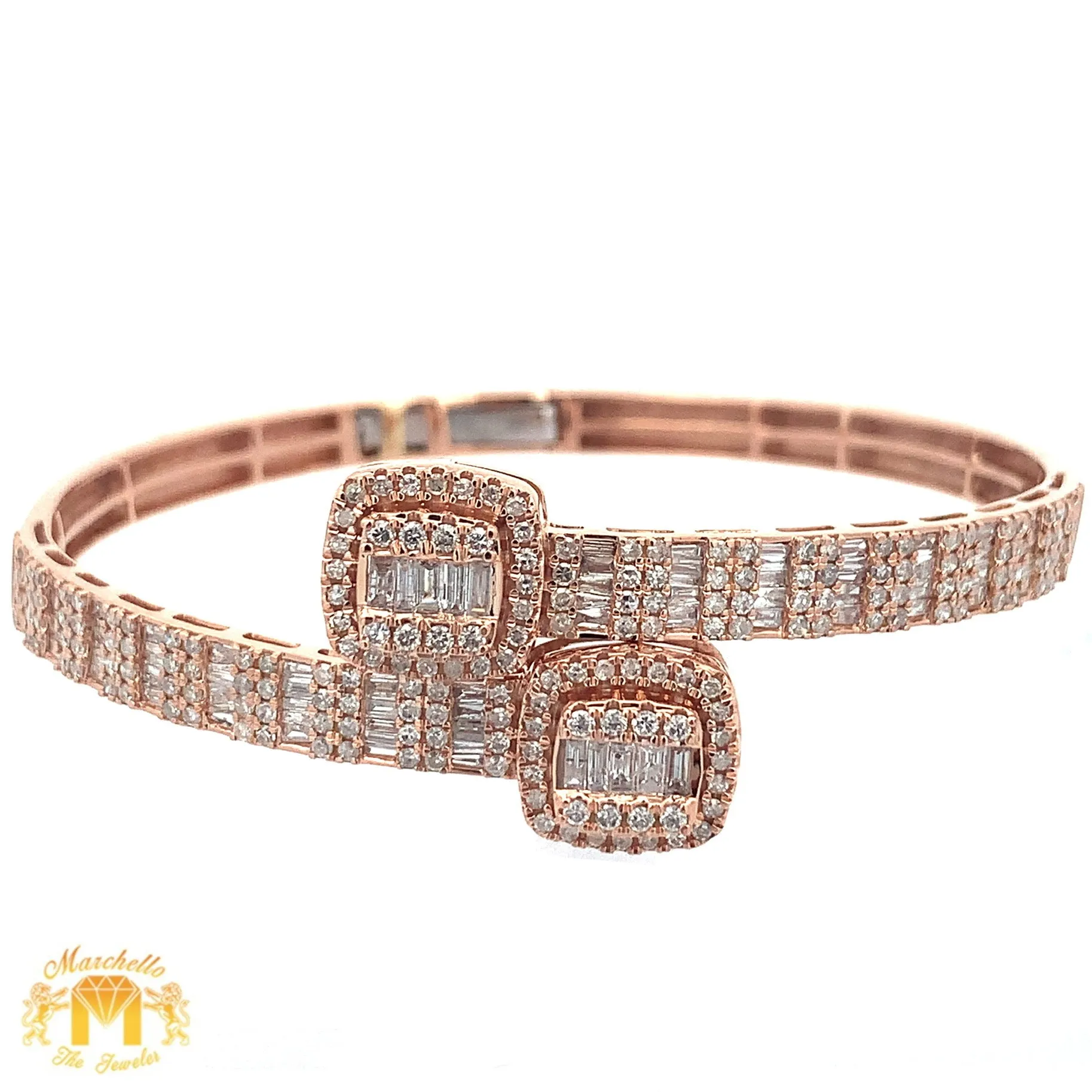 6 piece deal: Rose Gold and Diamond Twin Square Cuff Bracelets His & Hers   2 free pair of gold & diamond earrings   2 gifts from Marchello the Jeweler