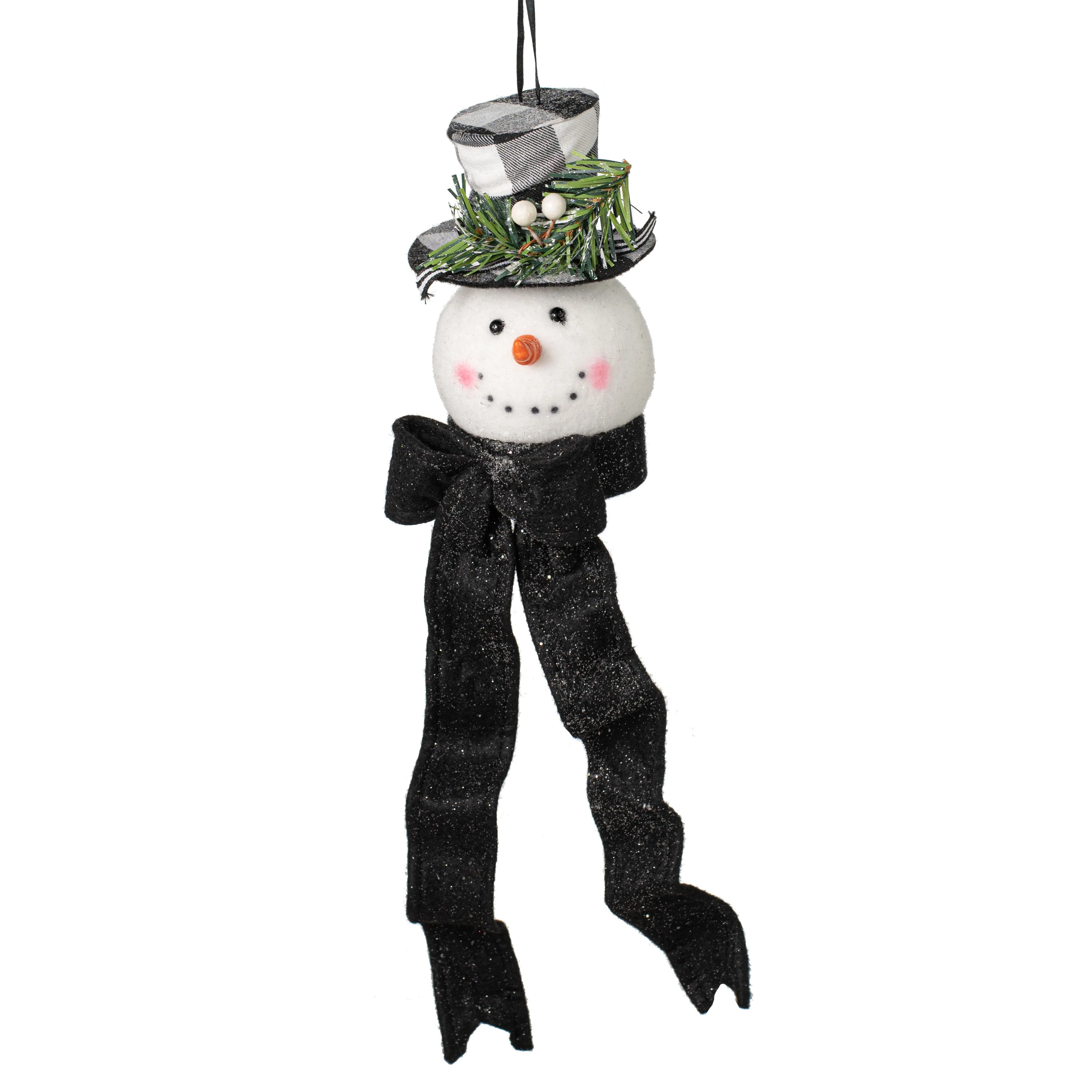 6.5" Snowman Head & Check Hat Ornament