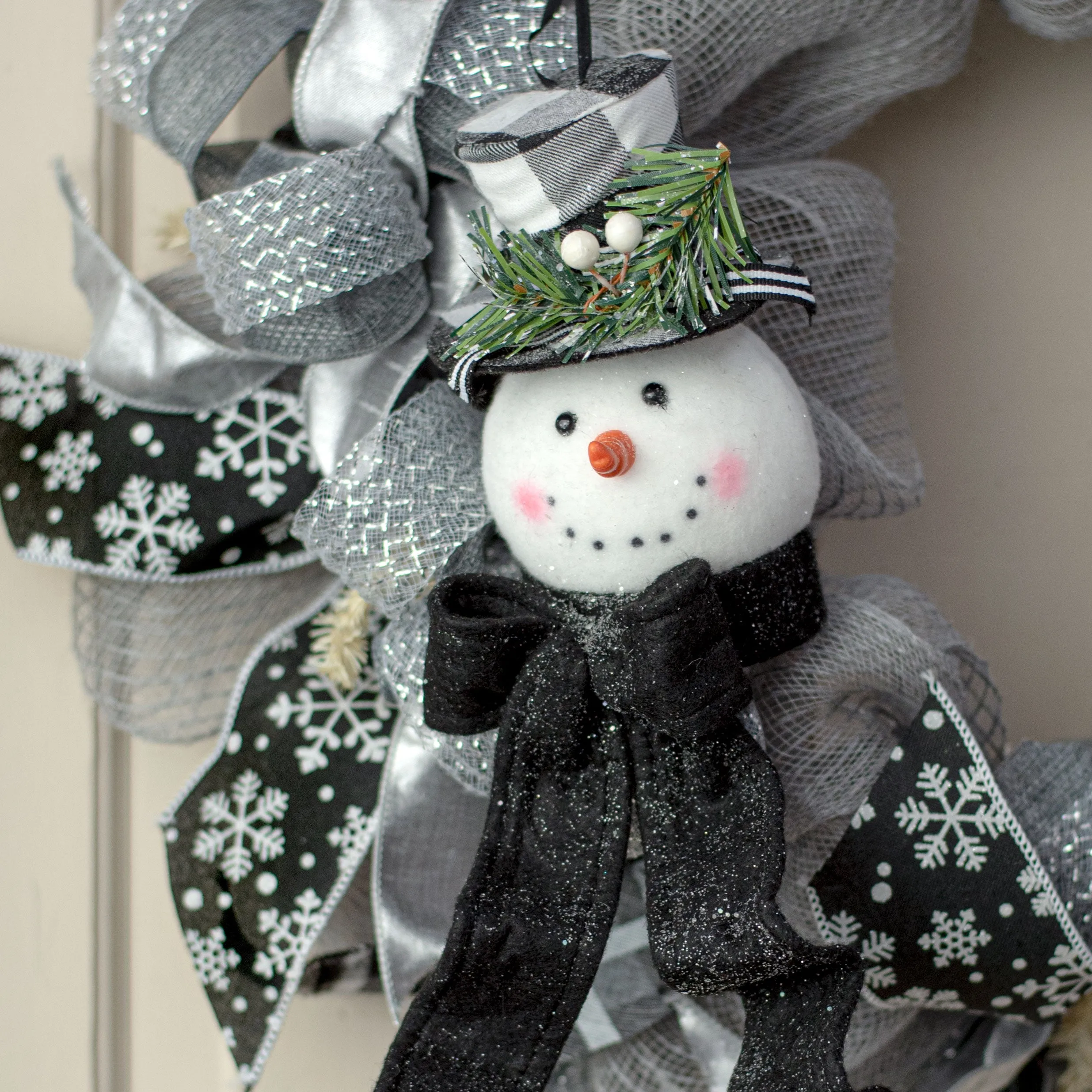 6.5" Snowman Head & Check Hat Ornament