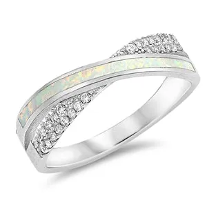 925 Silver Ring With Blue Opal Inlay & CZ