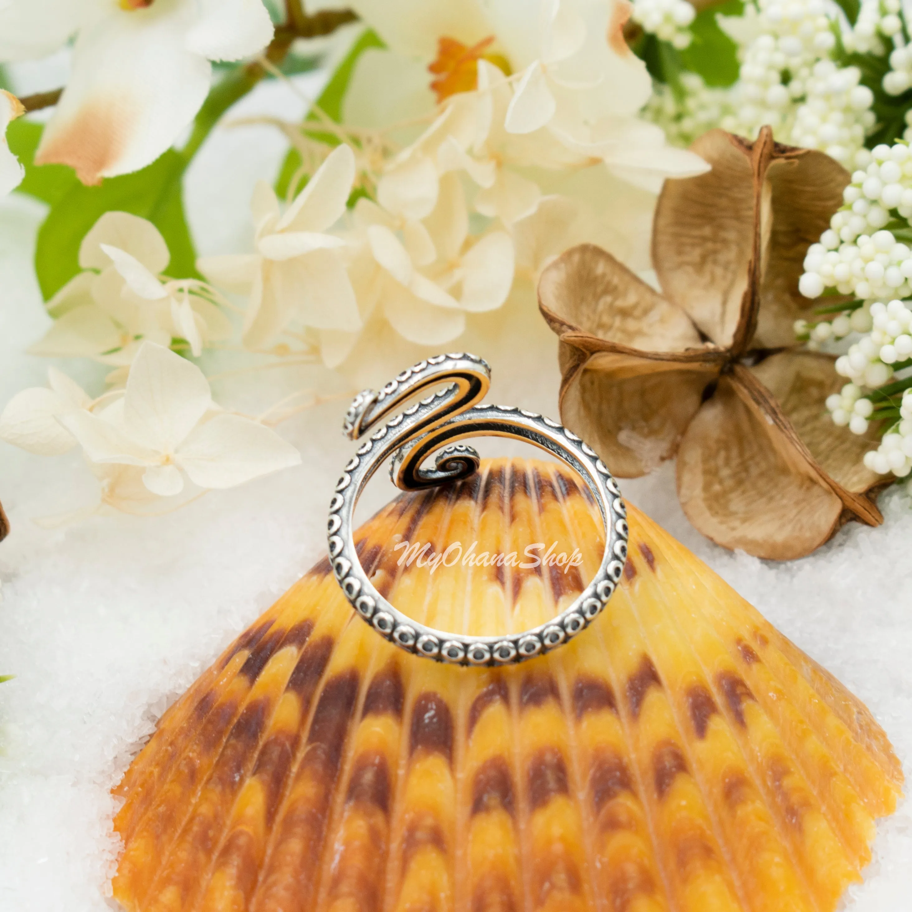 925 Sterling Silver Octopus Tentacles Ring. 25mm Wide Wraparound, Adjustable For Middle, Midi, Index, Thumb Rings. Sea Life Octopus Jewelry Gift.