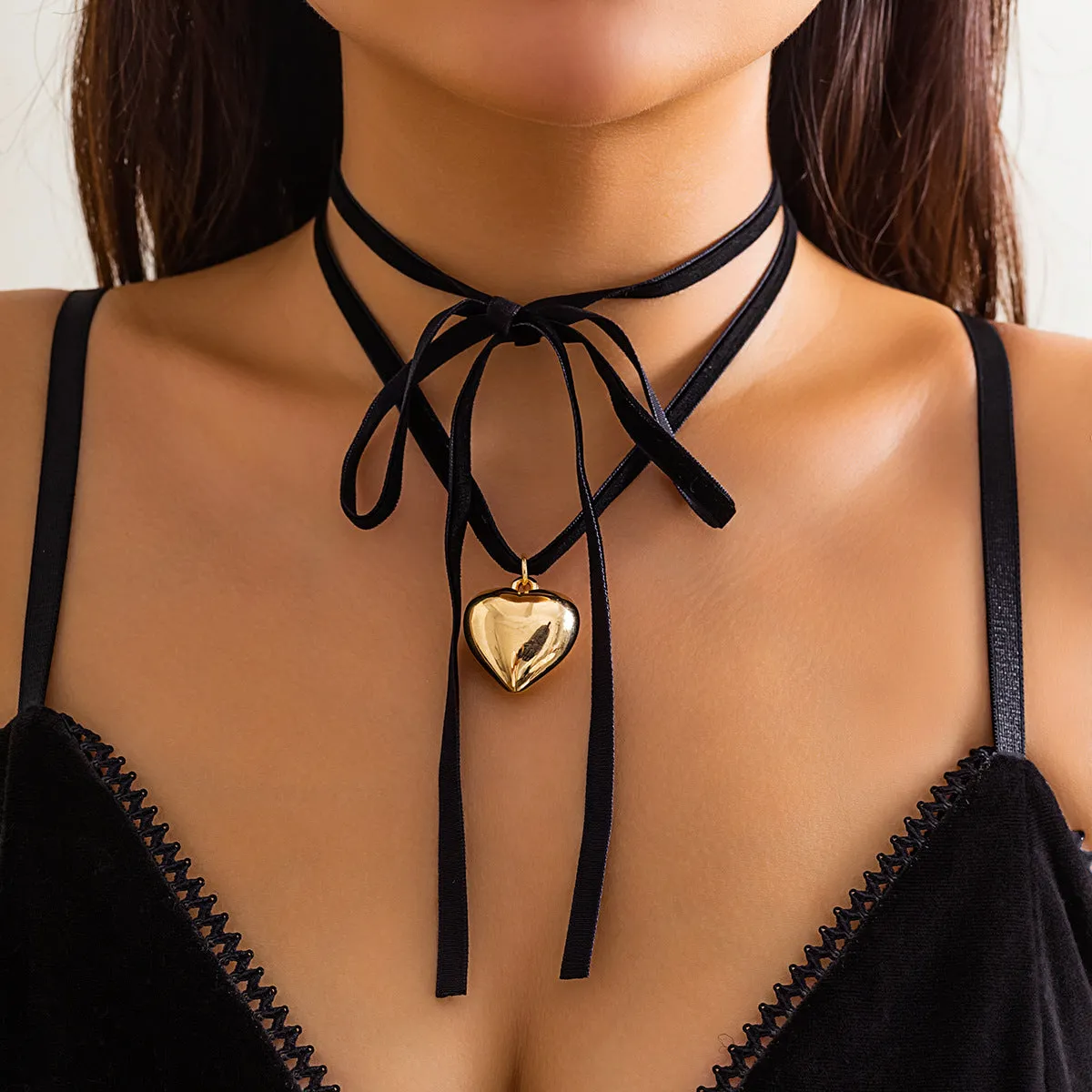 Adjustable Velvet Choker Collar with Love Pendant Necklace for Women by Planderful Collection