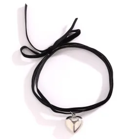 Adjustable Velvet Choker Collar with Love Pendant Necklace for Women by Planderful Collection