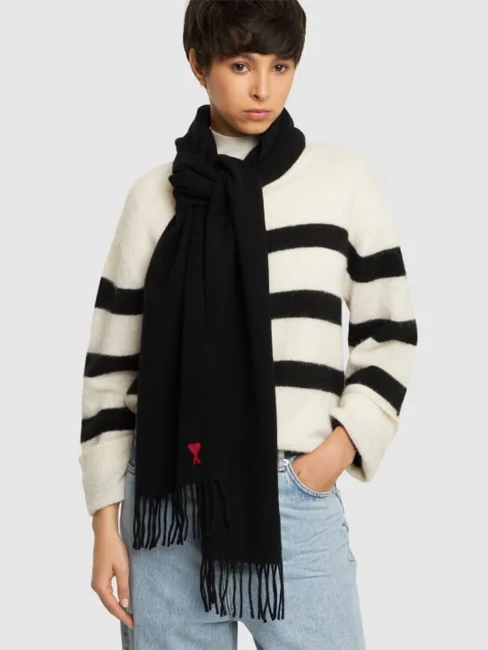 AMI Paris   Classic ADC fringed wool scarf 