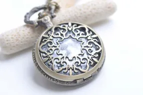 Antique Bronze Large Filigree Pocket Watch Necklace Set of 1 A8538