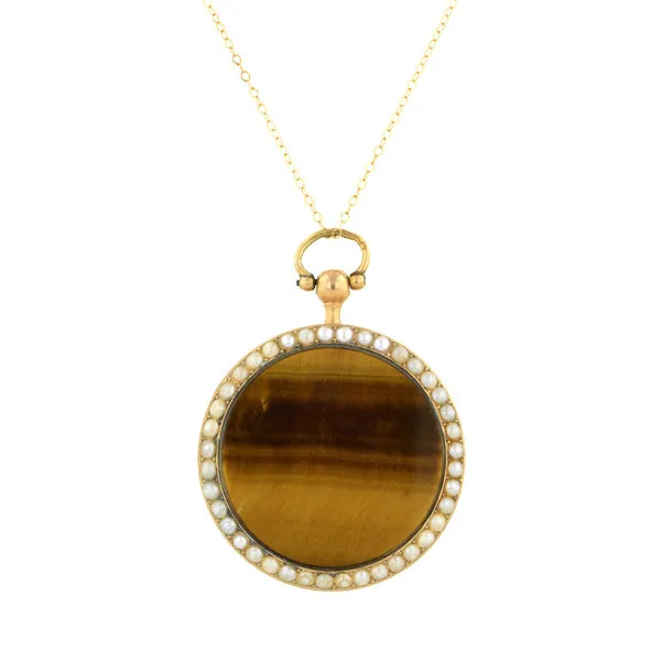 Antique Tigers Eye & Mother of Pearl Locket