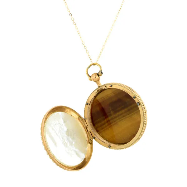 Antique Tigers Eye & Mother of Pearl Locket