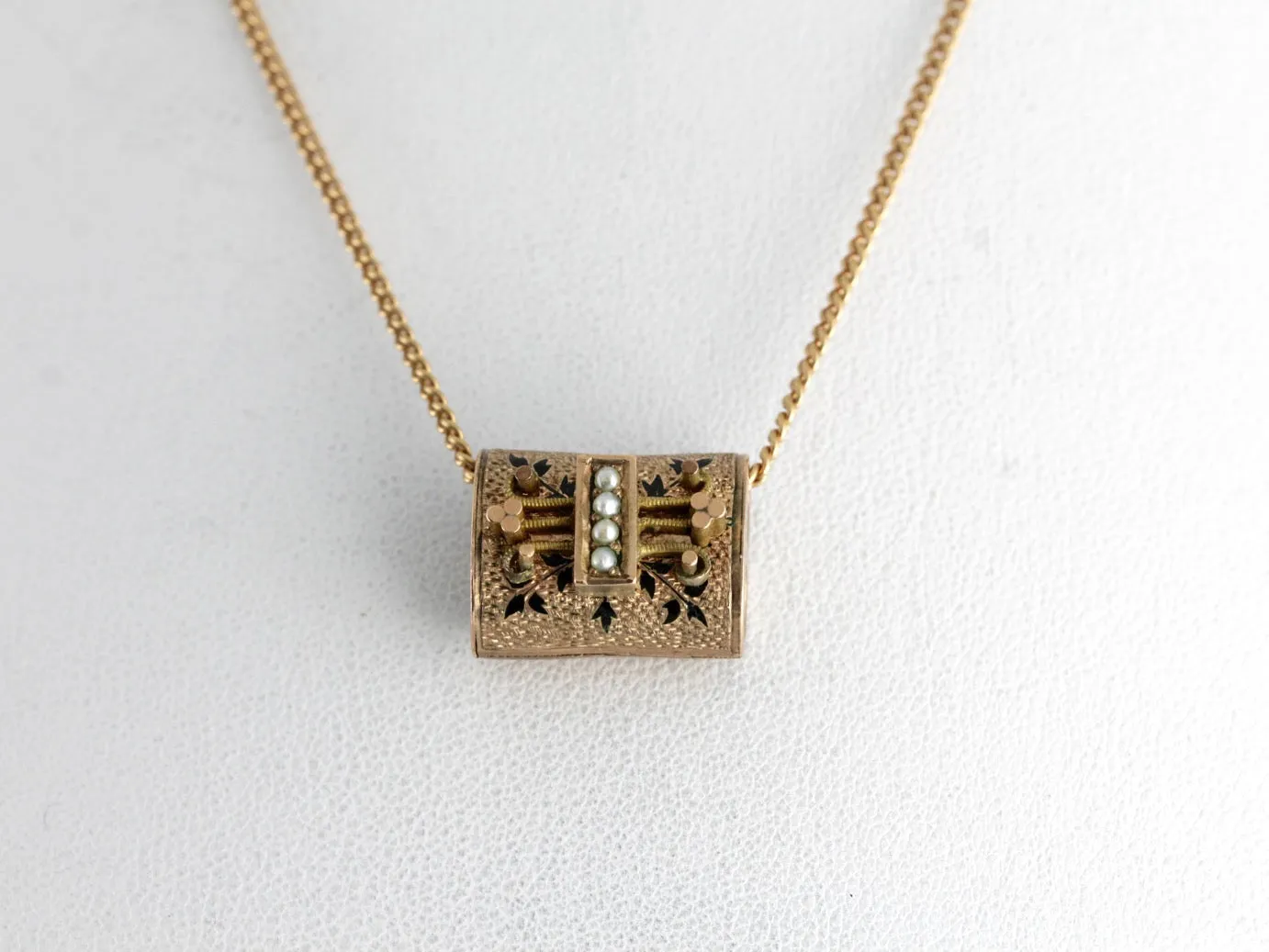 Antique Victorian Seed Pearl and Enamel Slide Pendant