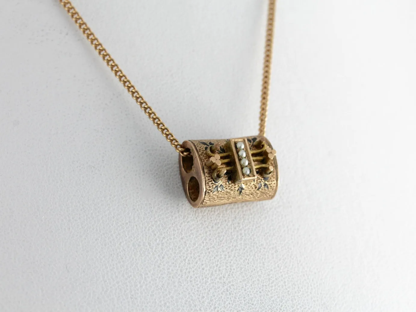 Antique Victorian Seed Pearl and Enamel Slide Pendant