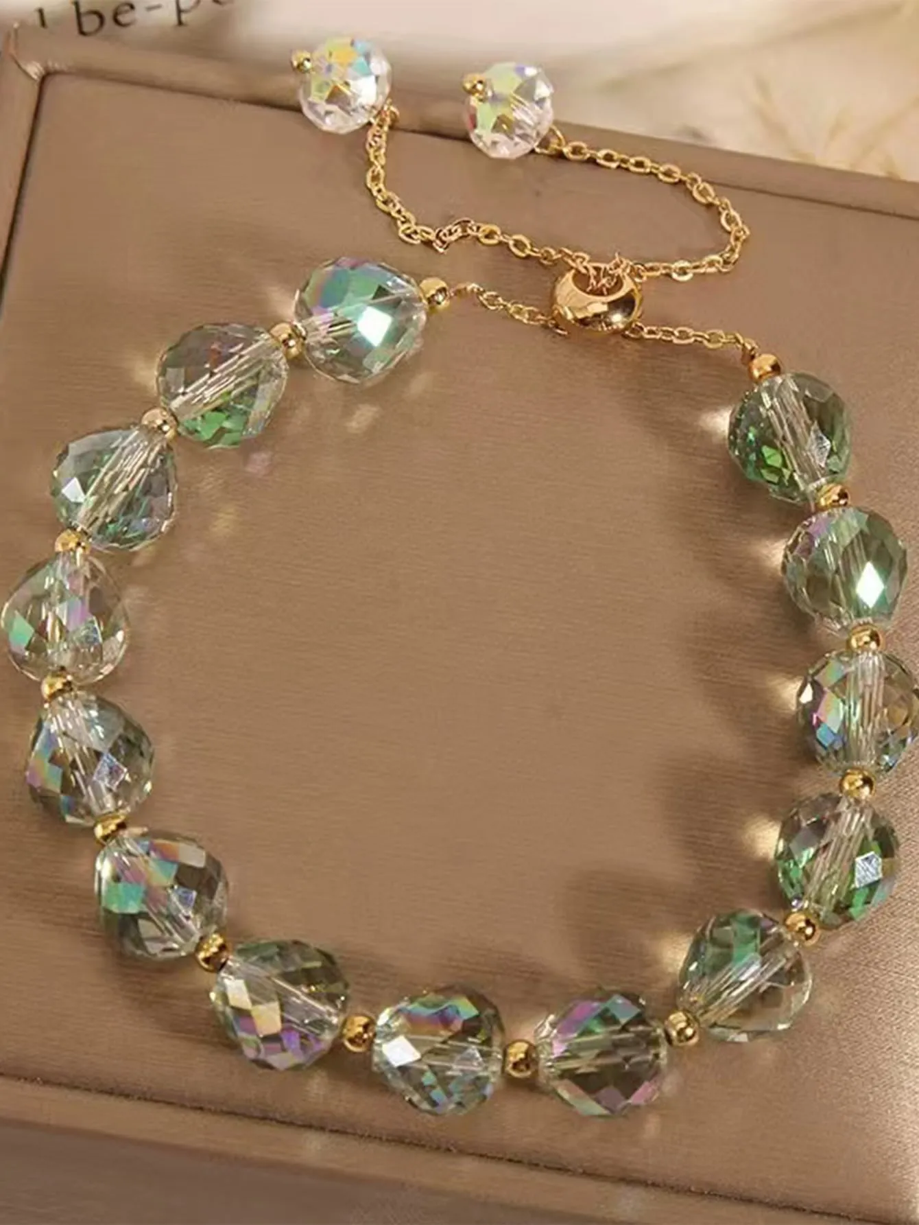 Artificial Crystal Decor Green Beaded Bracelet Women Bracelet Stackable Bracelet