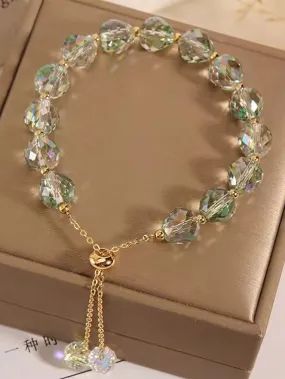 Artificial Crystal Decor Green Beaded Bracelet Women Bracelet Stackable Bracelet