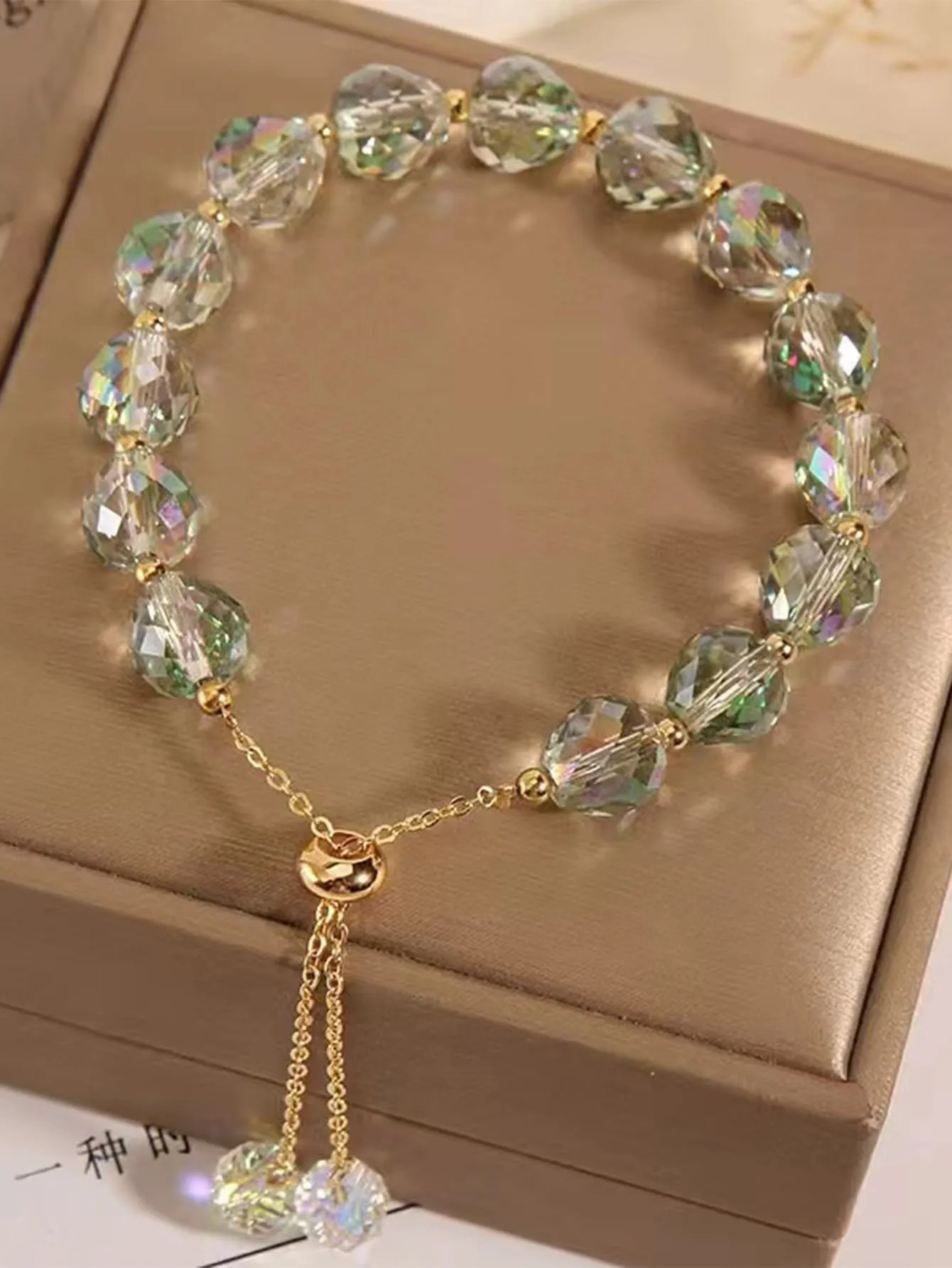 Artificial Crystal Decor Green Beaded Bracelet Women Bracelet Stackable Bracelet