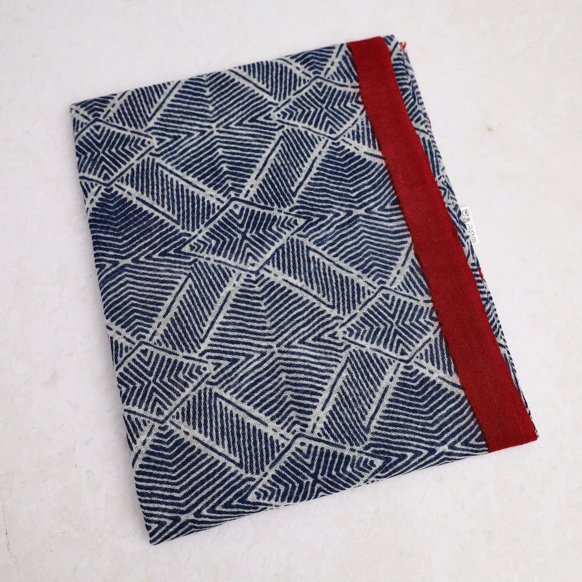 Asami Wool Scarf & Wrap ~ Navy Red Geo