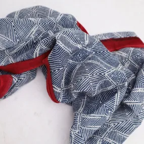 Asami Wool Scarf & Wrap ~ Navy Red Geo