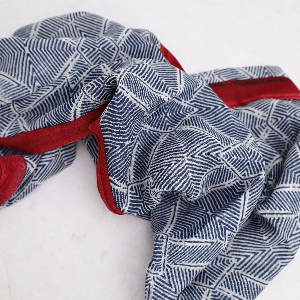 Asami Wool Scarf & Wrap ~ Navy Red Geo