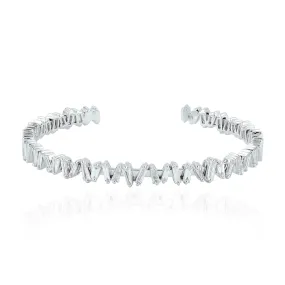 Baguette Diamond Zig Zag 18k White Gold Cuff Bracelet For Her