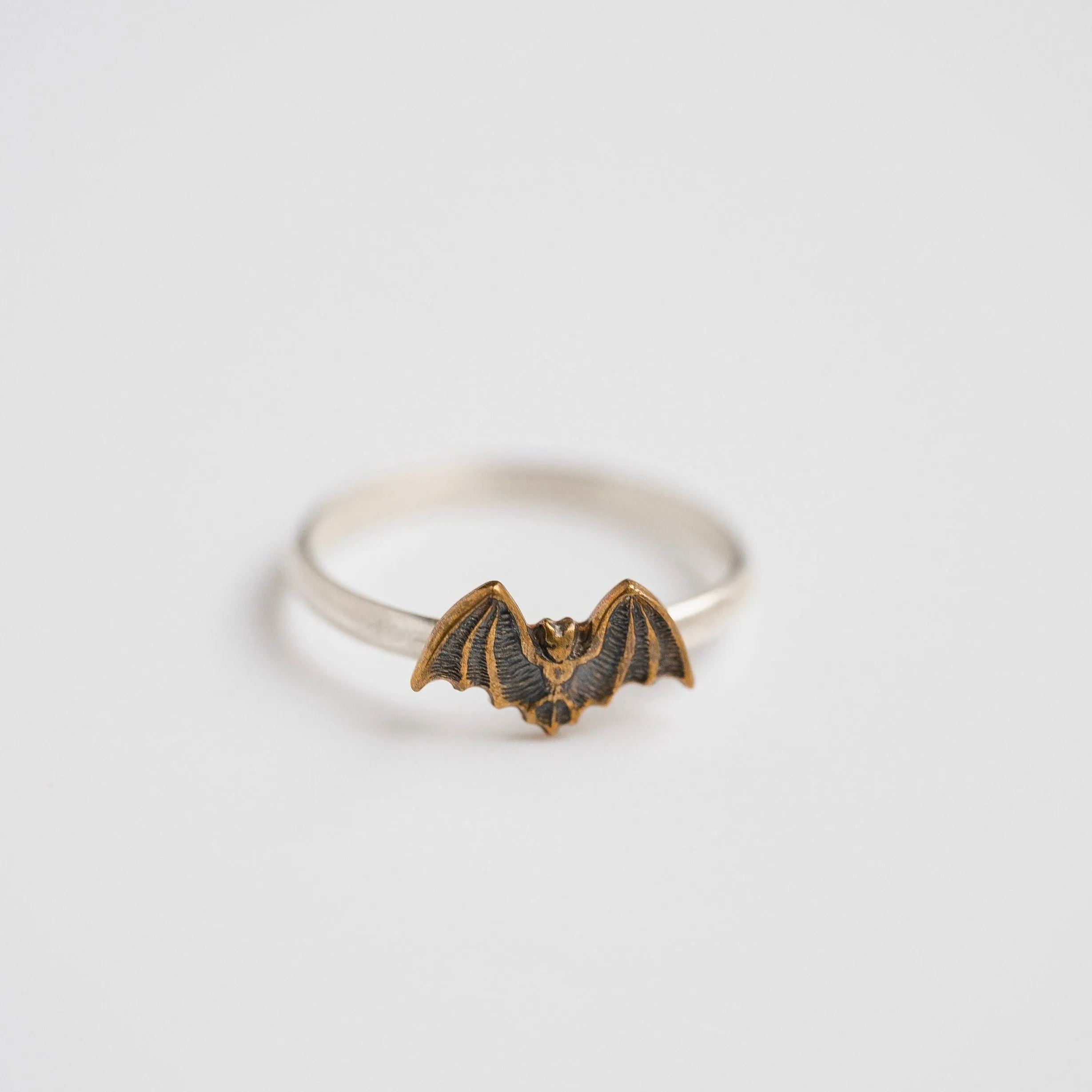 Bat Stacking Ring in Oxidized Brass and Sterling Silver