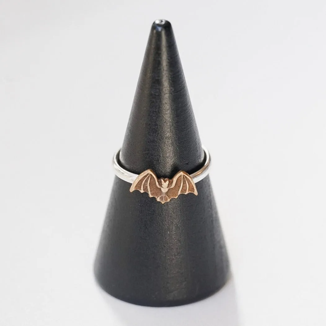 Bat Stacking Ring in Oxidized Brass and Sterling Silver