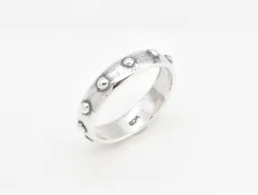 Beaded Silver Band - Dotted Ring - Beaded Wide Band