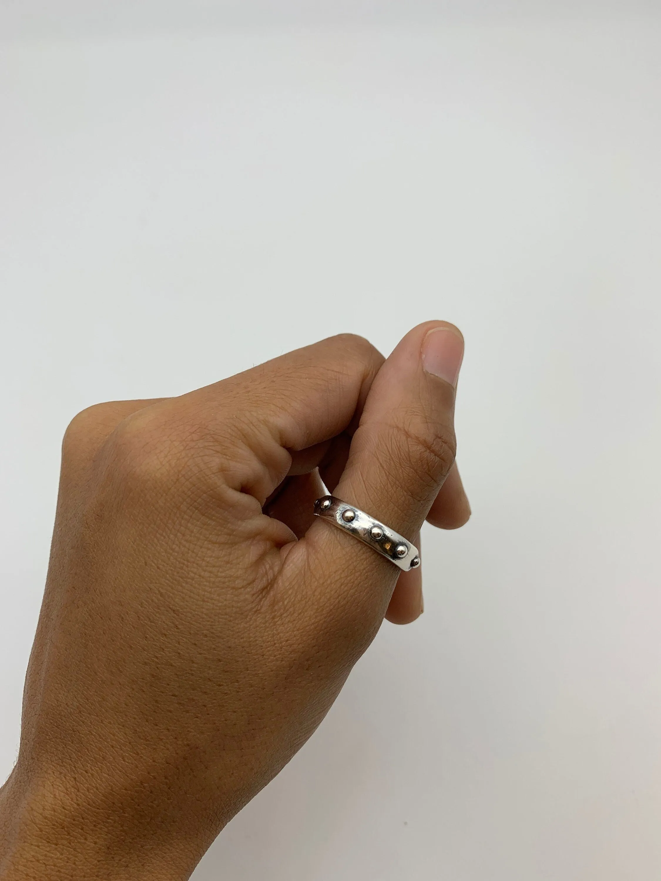 Beaded Silver Band - Dotted Ring - Beaded Wide Band