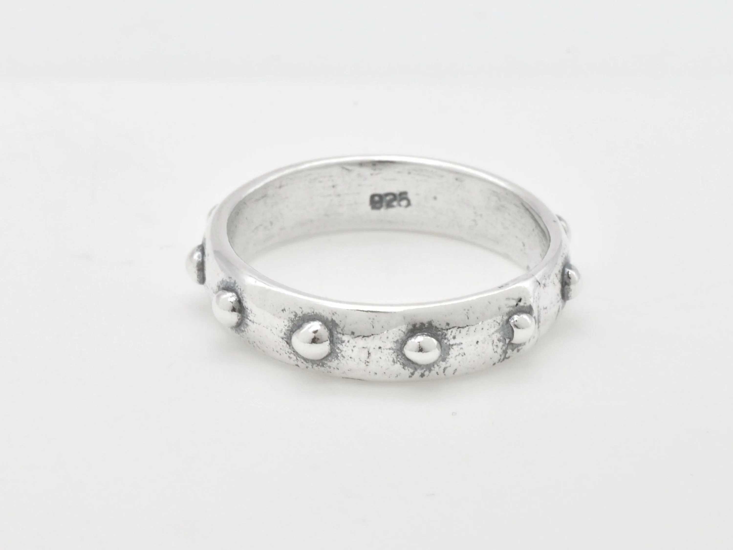 Beaded Silver Band - Dotted Ring - Beaded Wide Band