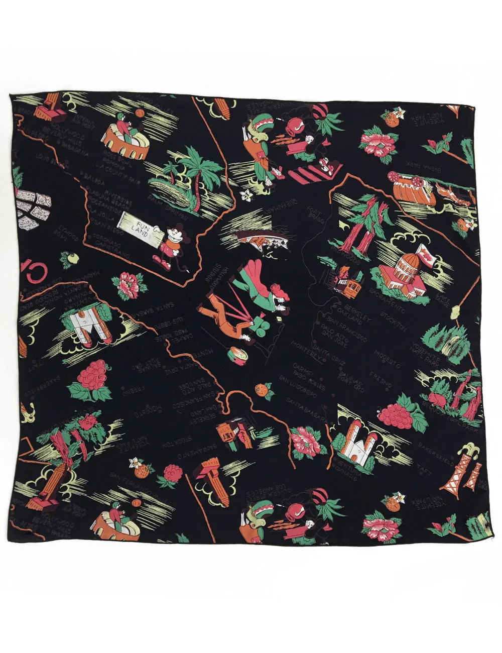 Black California Souvenir Map Print Square Hair & Neck Scarf