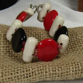 Black, Red & Cream Kazuri Fair Trade Bead Cuff Bracelet