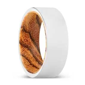 BLACKWELL | Bocote Wood, Silver Tungsten Ring, Shiny, Flat