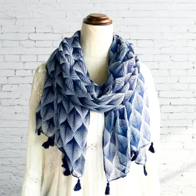 Blue n White Geometric Tassel Scarf