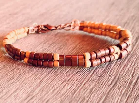 Carter Handmade Copper Plater Hematite and Two Tone Wood 8" Adjustable Cuff Bracelet