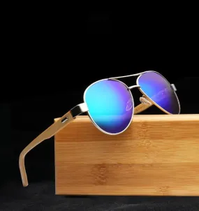 Chanj Sunglasses Aviators UV400 Polarized Lens Wooden Arms