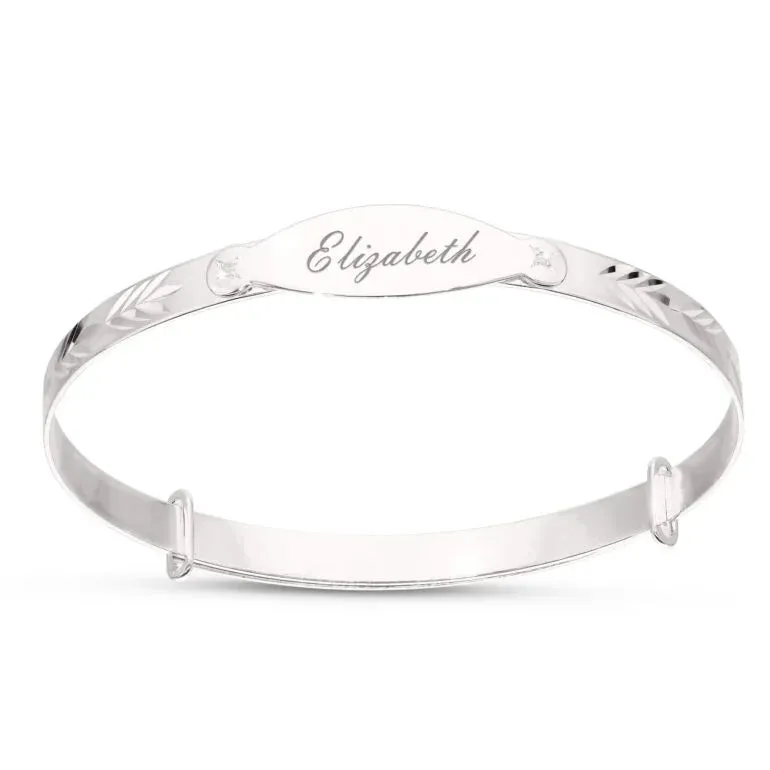 Children's Personalised Leaf Diamond Cut Bracelet for Kids (5  Years)