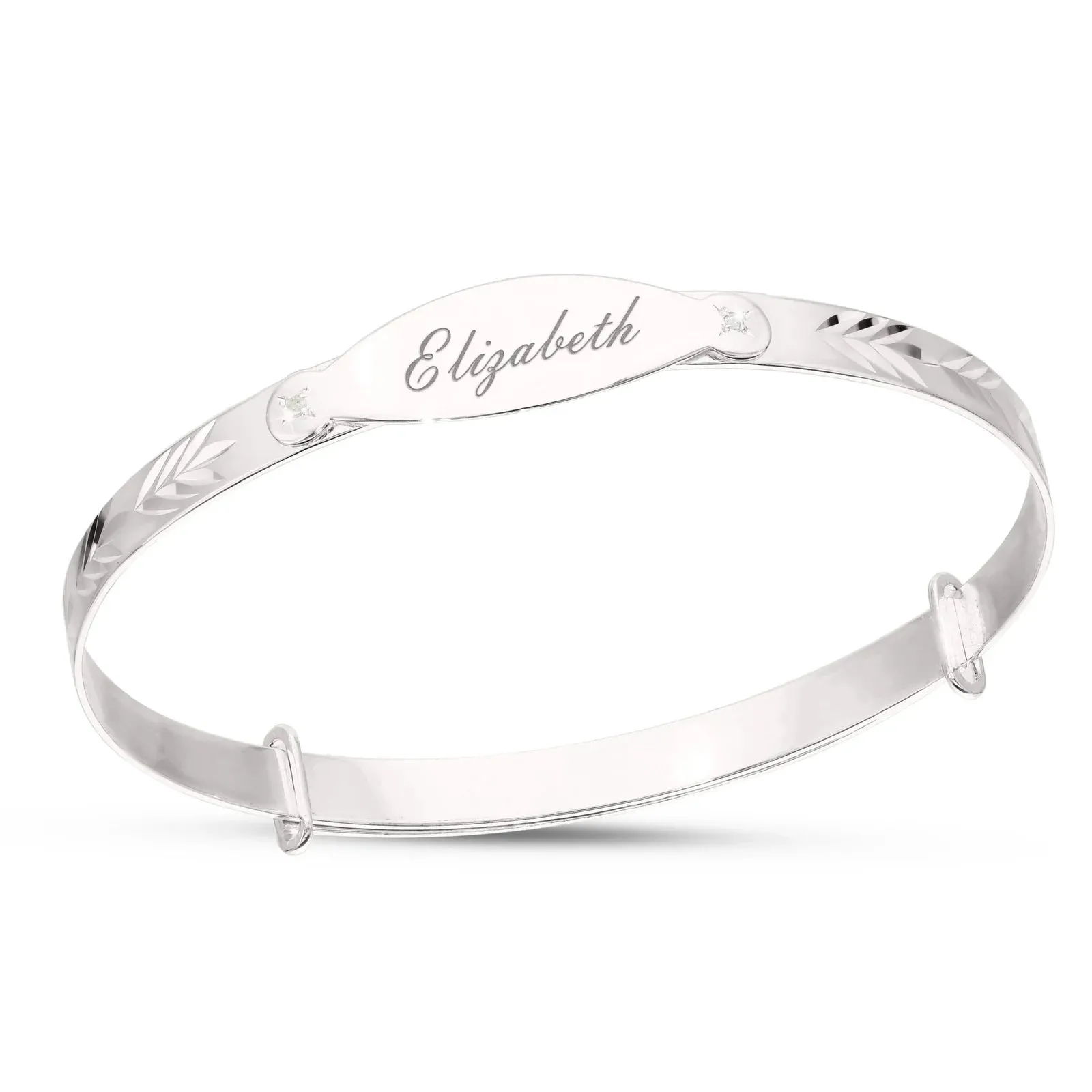 Children's Personalised Leaf Diamond Cut Bracelet for Kids (5  Years)