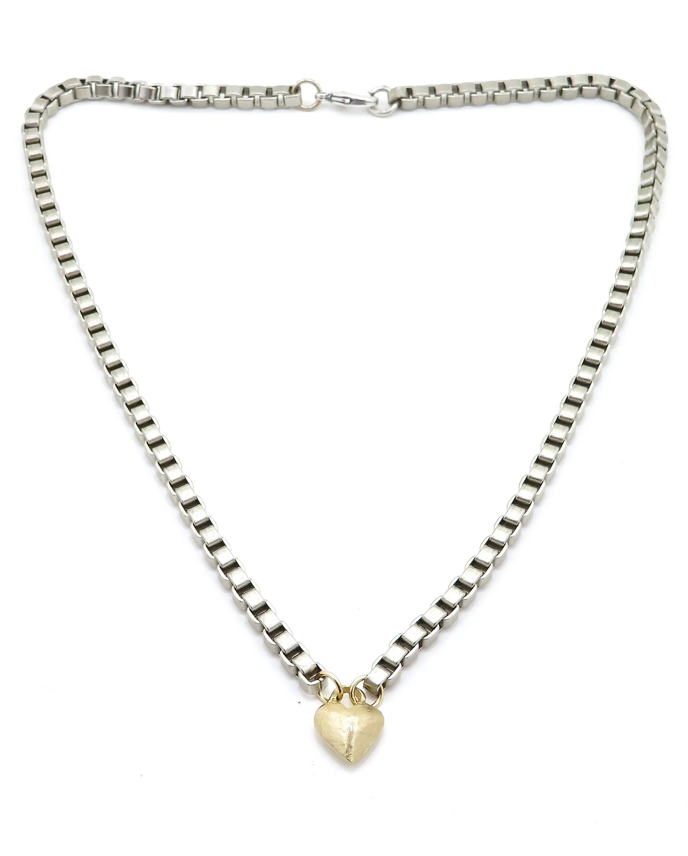 Chunky Box Chain Gold Heart Necklace